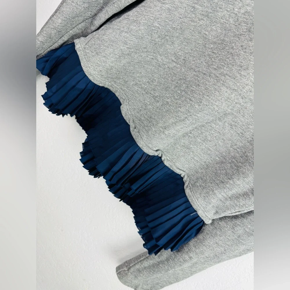 J.CREW Ruffle Pleated Hem in Heather Gray Crew Sweatshirt Top